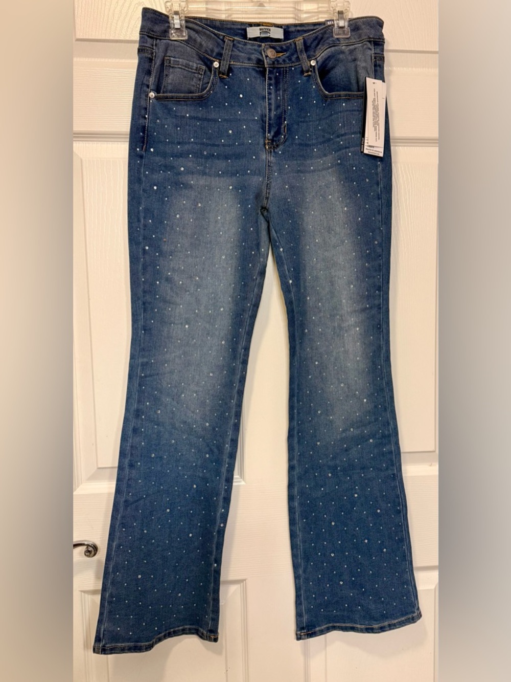 Deadstock Madden NYC Rhinestone Bootcut Jeans High Rise Medium Wash NWT Size 10 - Picture 2 of 11